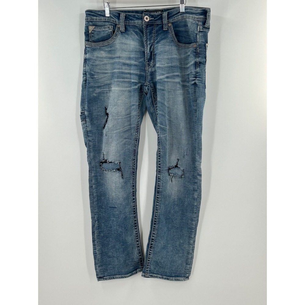 Salvage Havoc Mens Straight Leg Distressed Jeans Blue Medium Wash 36x32 Biker